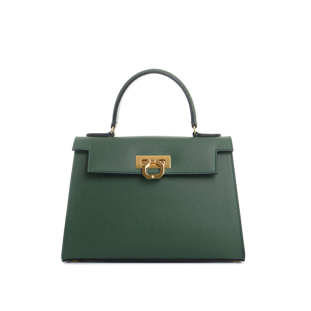 Elena 243 Black - Palmellato Leather Top Handle Bag | MIRTA