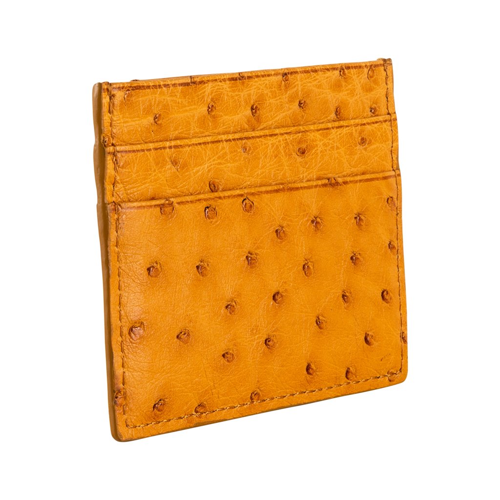 Ostrich Leather Mustard Cardholder