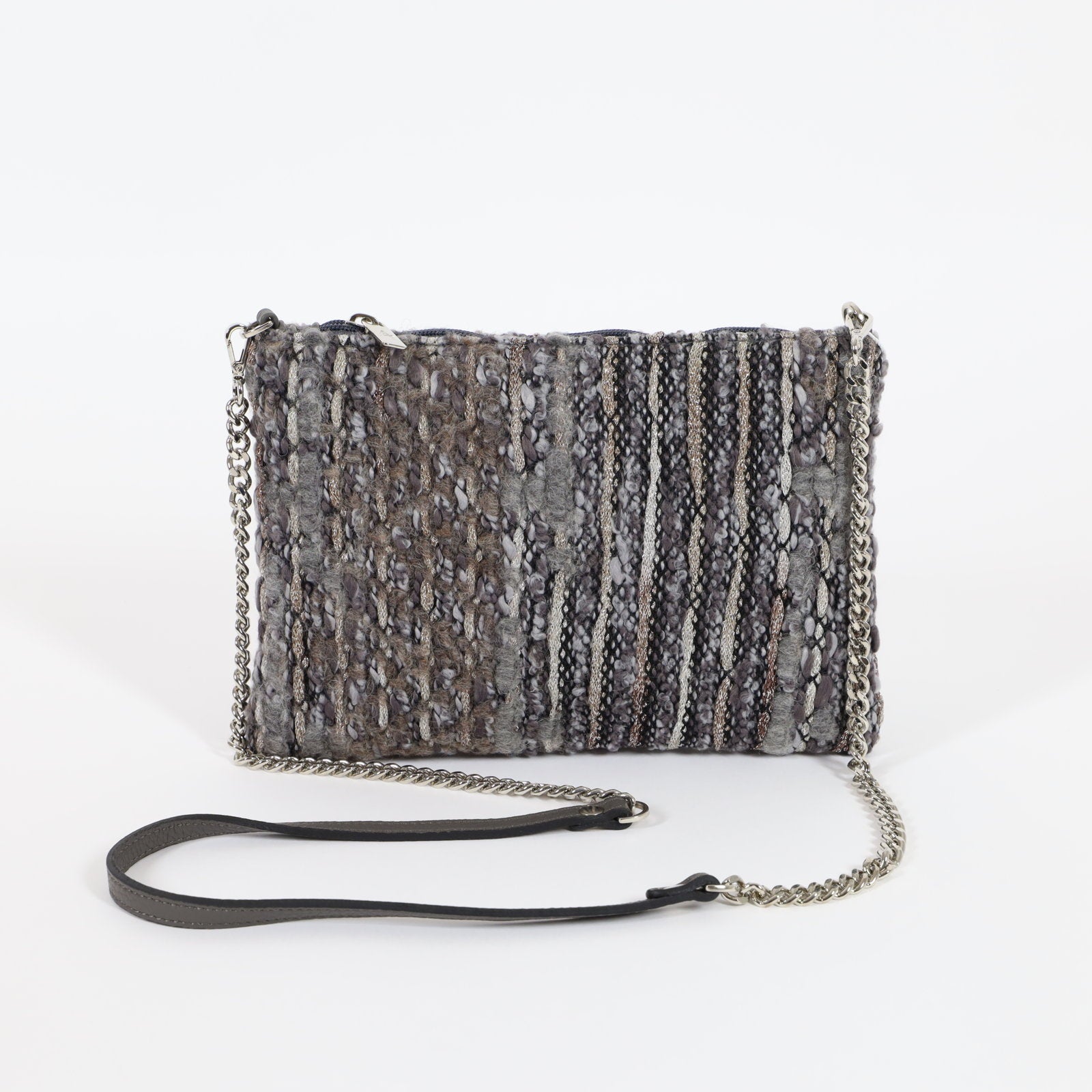 Alma Tonutti Silver and Tan Woven Handbag-Italian Made with Silver Chain  Straps