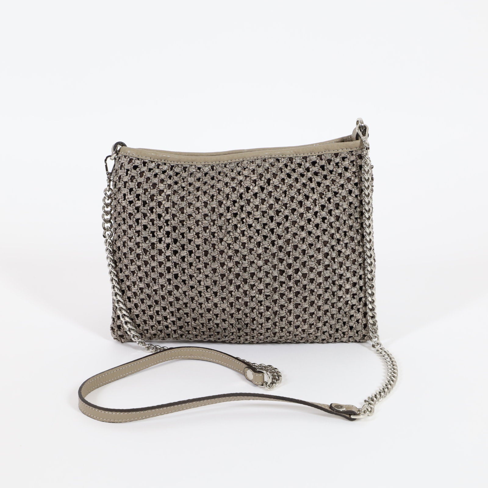 Alma Tonutti Italian Tan/silver Metallic Woven Handbag With 