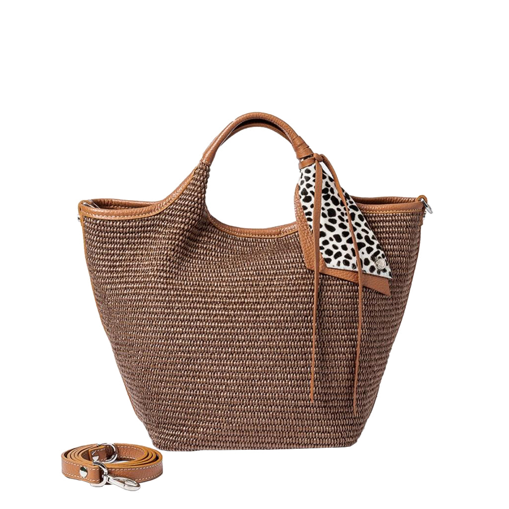 Alma Tonutti Silver and Tan Woven Handbag-Italian Made with Silver Chain  Straps