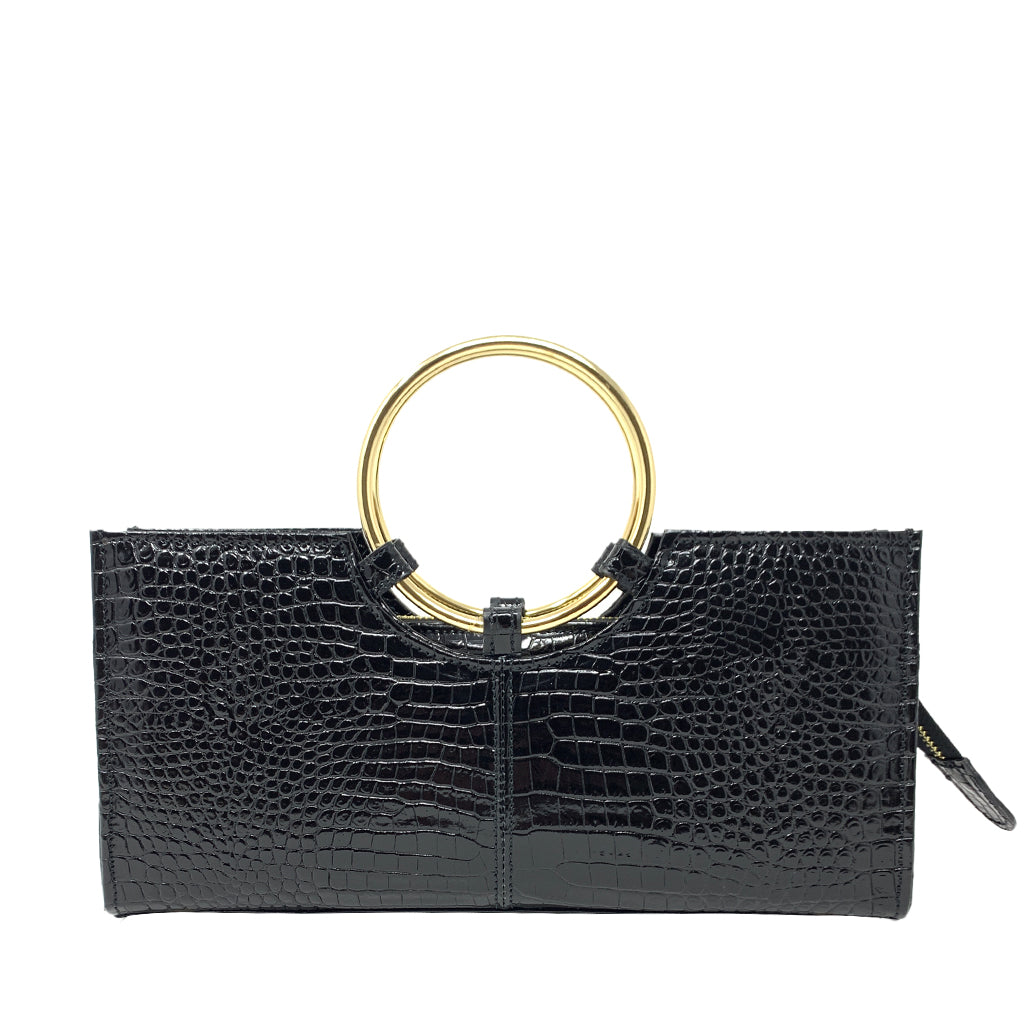 Croc-embossed Kate Medium Reversible Bag Black And Brick