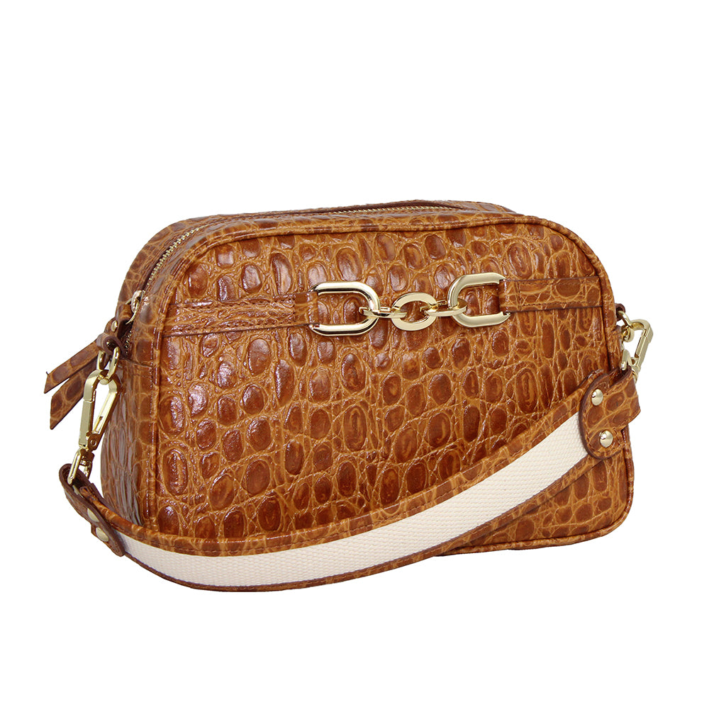 Florence Tote leather bag croco-embossed orange