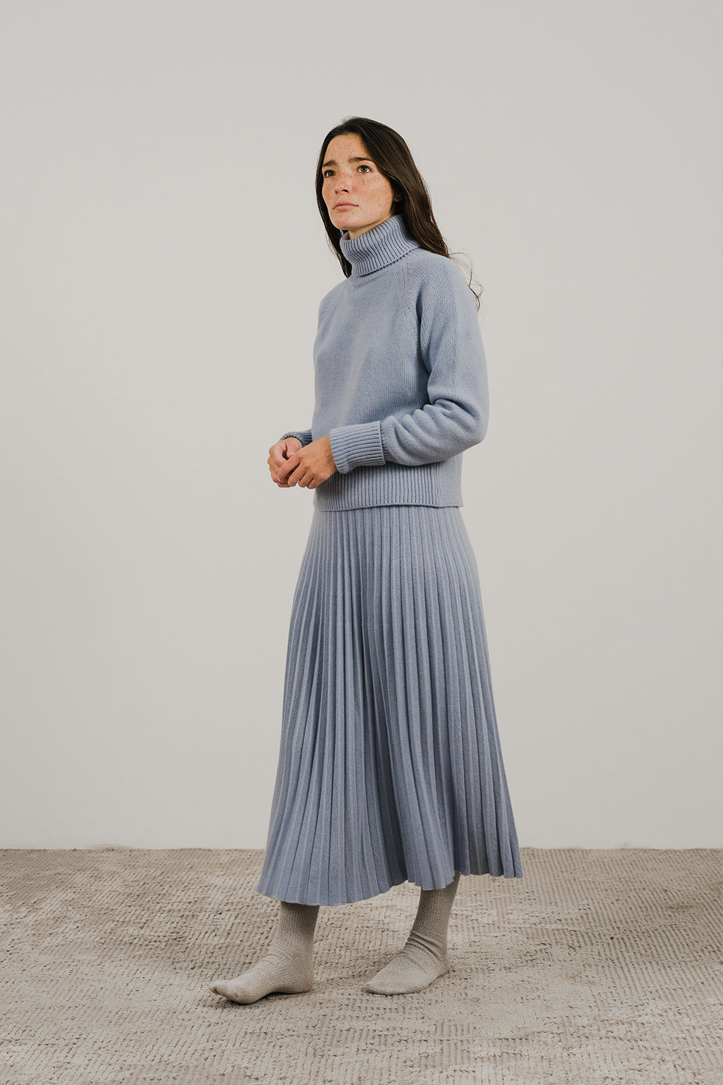 CASHMERE MIX ROLL-UP CUFF TURTLENECK SWEATER