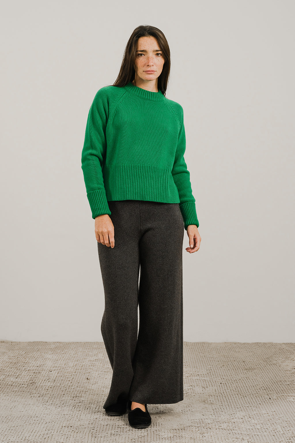 CASHMERE MIX ROLL-UP CUFF CREWNECK SWEATER