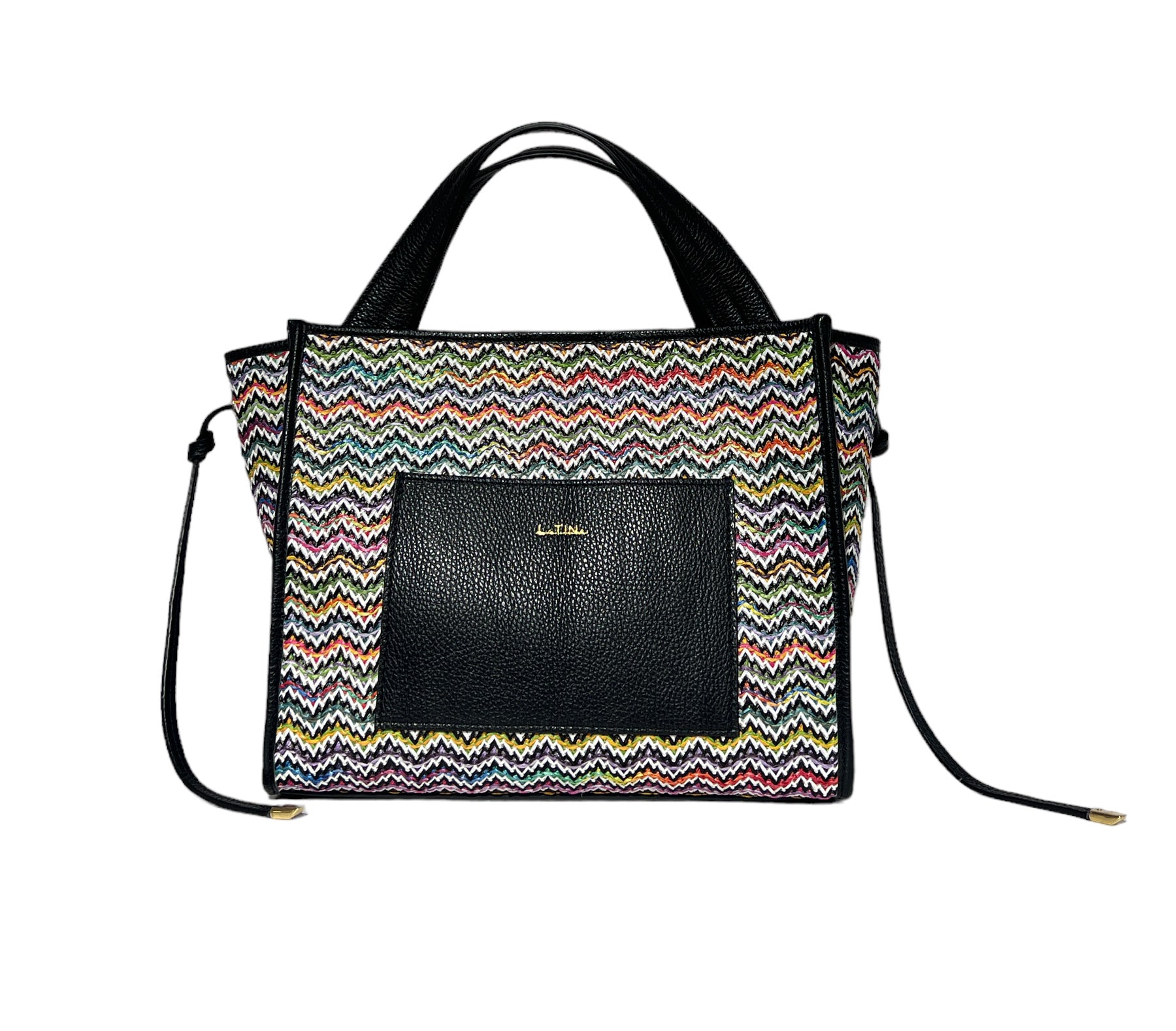 Lola Large Bag - Black & Beige Chevron