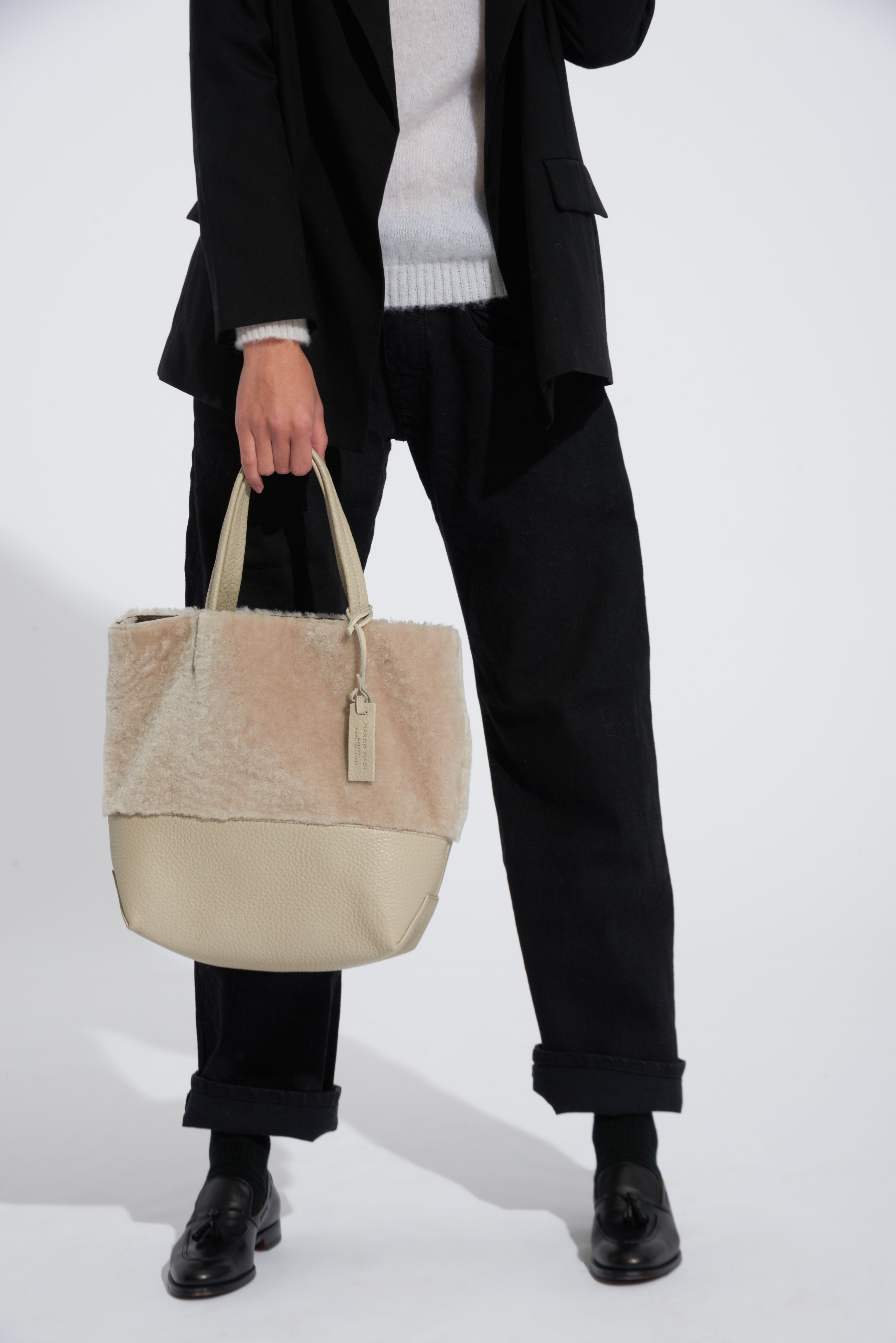 Noella Mocha - Sheepskin and Calfskin Tote Bag | MIRTA