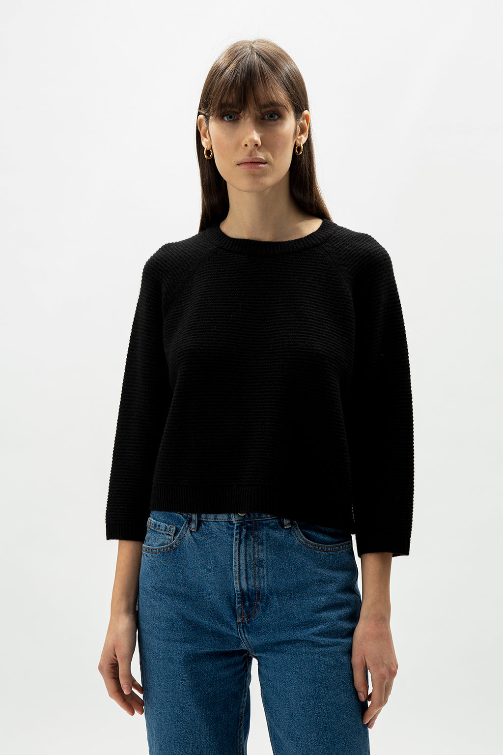 CASHMERE MIX CROPPED 3-4 SLEEVE PULLOVER