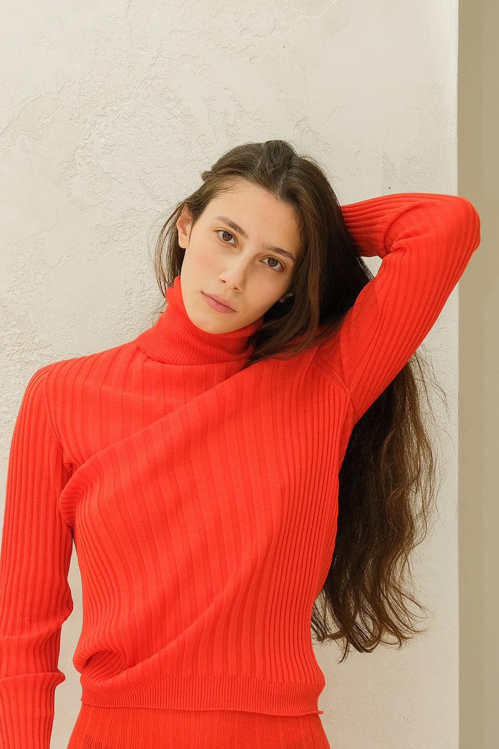 Extra Fine Merino Wool Ribbed Turtle Neck Orange Red - Merino Wool