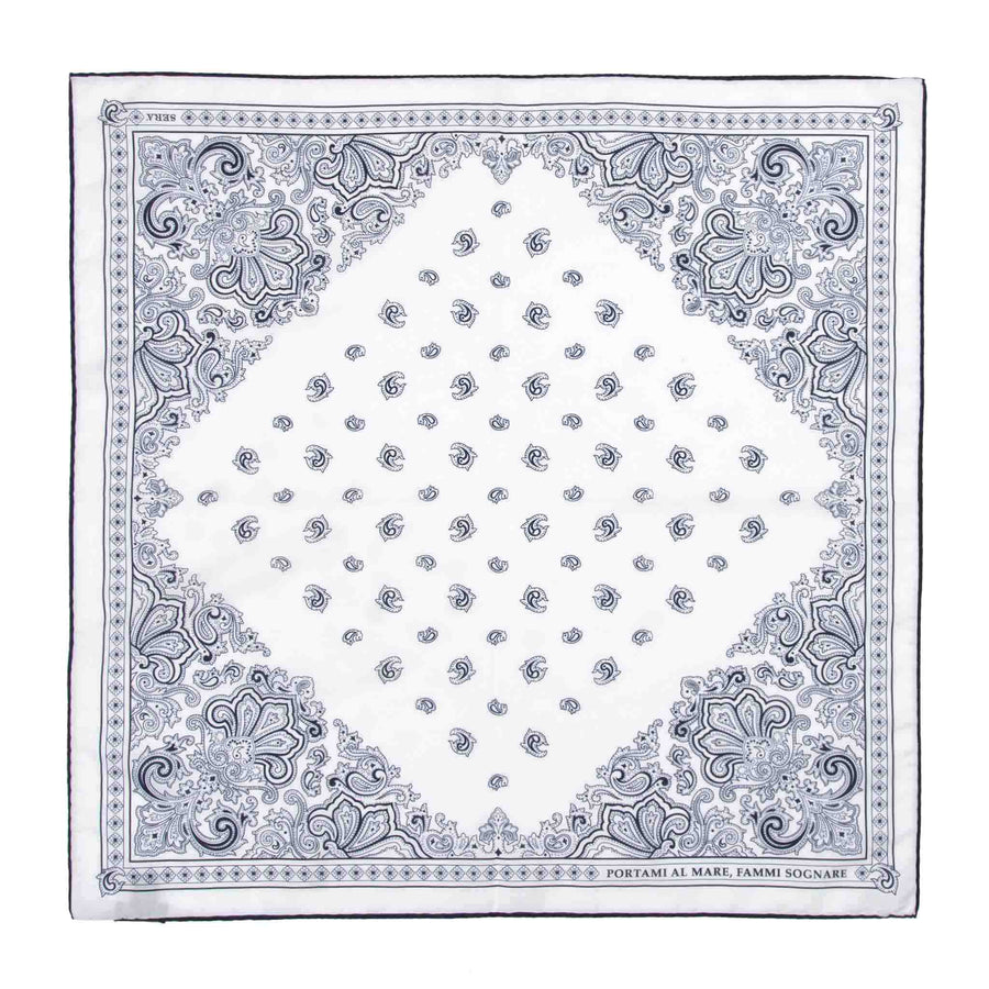 PORTAMI AL MARE - WHITE & NAVY COTTON & SILK BANDANA