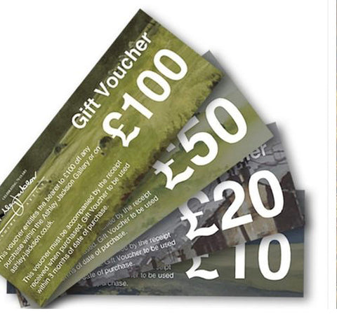 Image of Gift vouchers for Ashley Jackson Gallery from £10-£100 allowing the recipient to choose their own landscape of Yorkshire by Yorkshire Watercolour artist Ashley Jackson