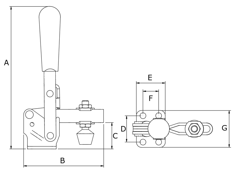 100-15 vertical toggle clamp dimensions