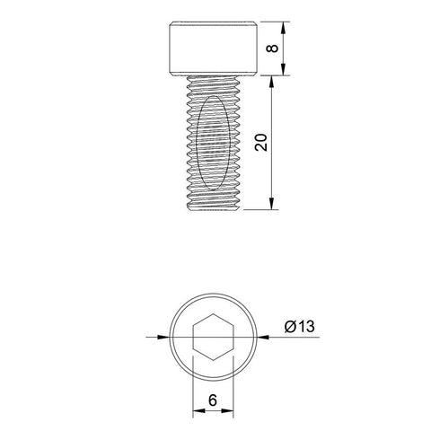 dimensions for m8 x 1.25 x 20 socket head cap screw with nylok