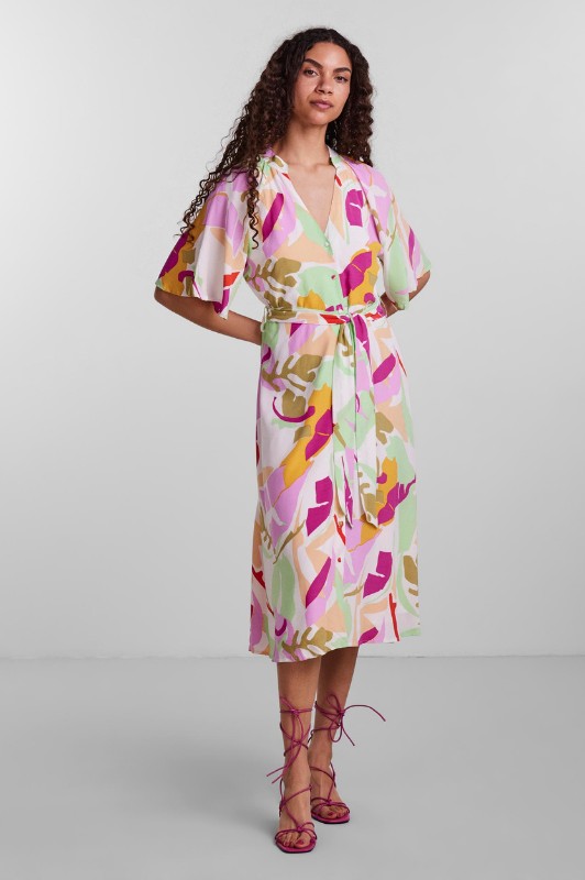 YAS Holima Midi dress | Kjole | Hvid grafisk mønster i pasteller