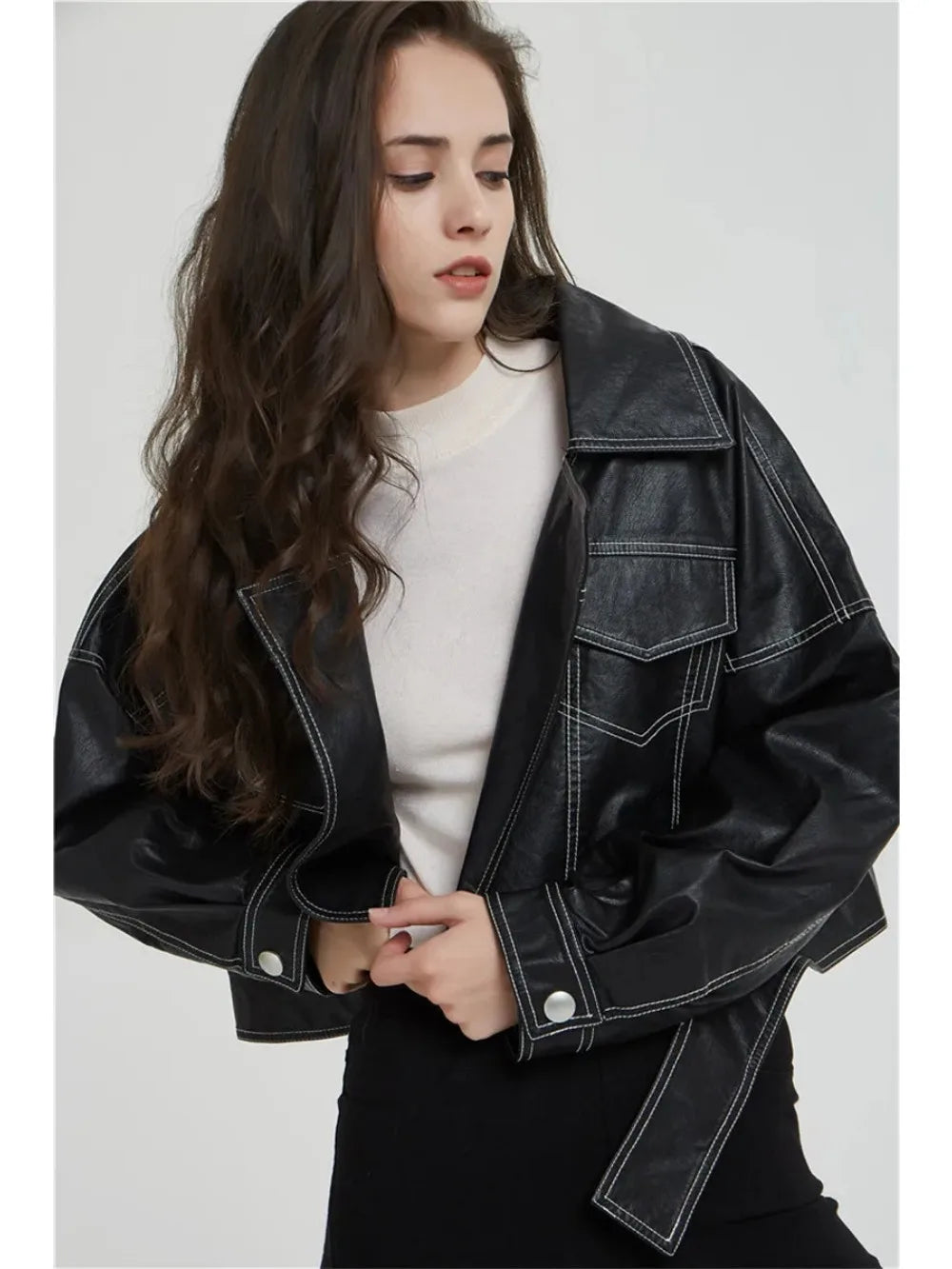 Split Hem Faux Leather Jacket