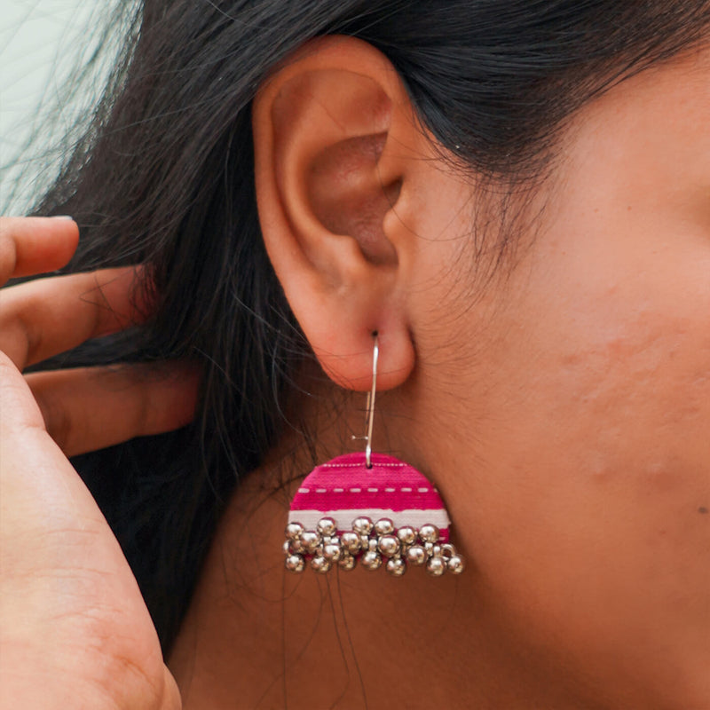 Handcrafted Fabric Jhumka Ghungroo Earrings - Set of 2