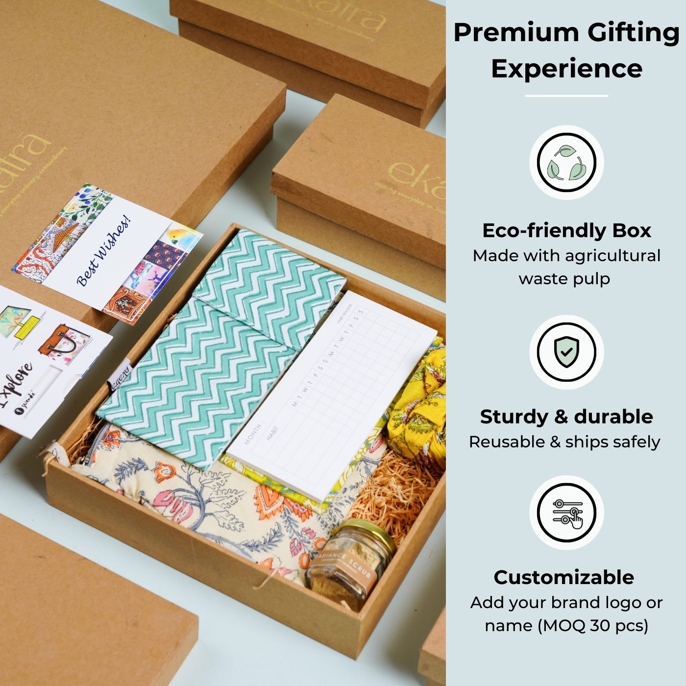 Sustainable Handmade Blue Stripes Productivity Stationary Hamper