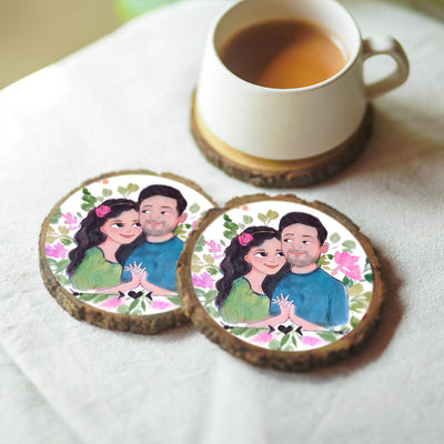 Hand-painted Character Coasters For Couples - Set of 2