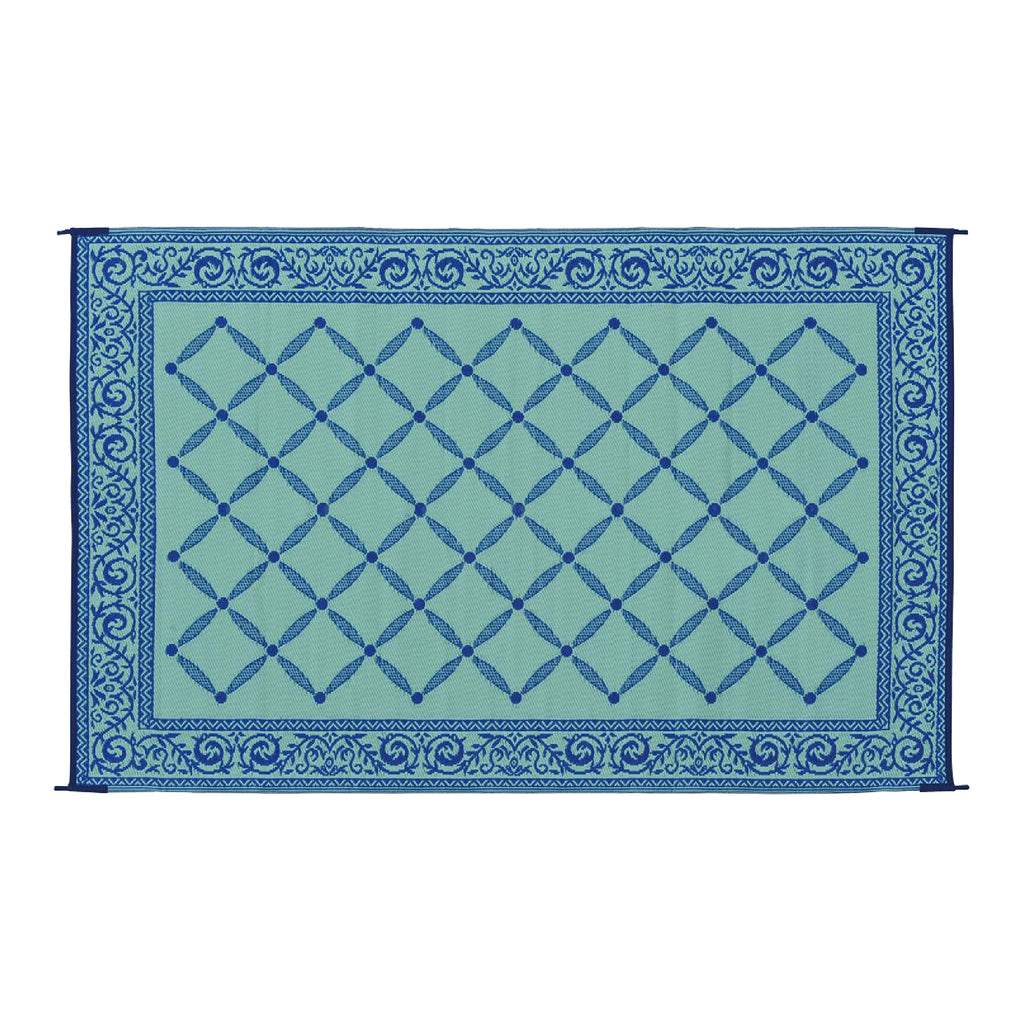 Patio Mats 9x12 Reversible RV Outdoor Patio Mat, Camping Mat, Interlocked  Squares, Blue (Reversible with 2 designs) 