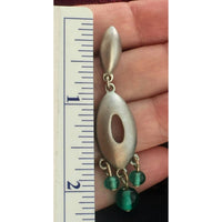 Designer DAVID DUBIN Silver tone Drop Earrings Green Bead Fringe pierced Dangle vintage 80s Couture Jewelry Mogul Petite Rare!