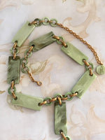 Reserved for Drew VTG DOMINIQUE DENAIVE Green Resin Necklace Paris Designer gold tone  