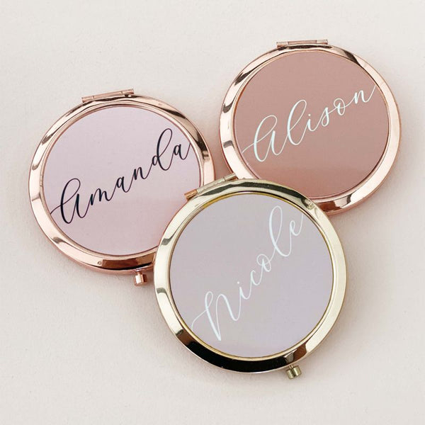 personalized compact mirrors make great bridesmaid and bridal party gifts