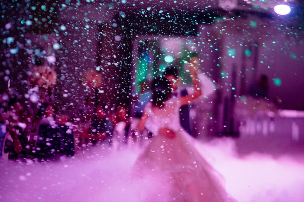 fog machine snow machine wedding bridesmaid groomsmen entrance ideas