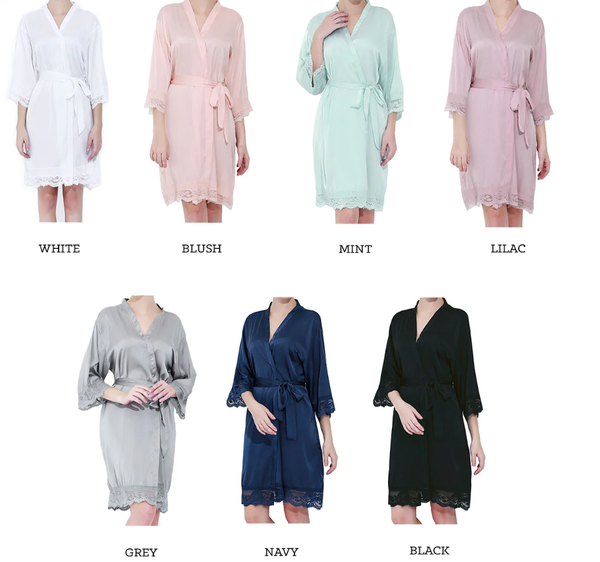 personalized satin and lace robes colors for bridesmaids, bride and bridal party