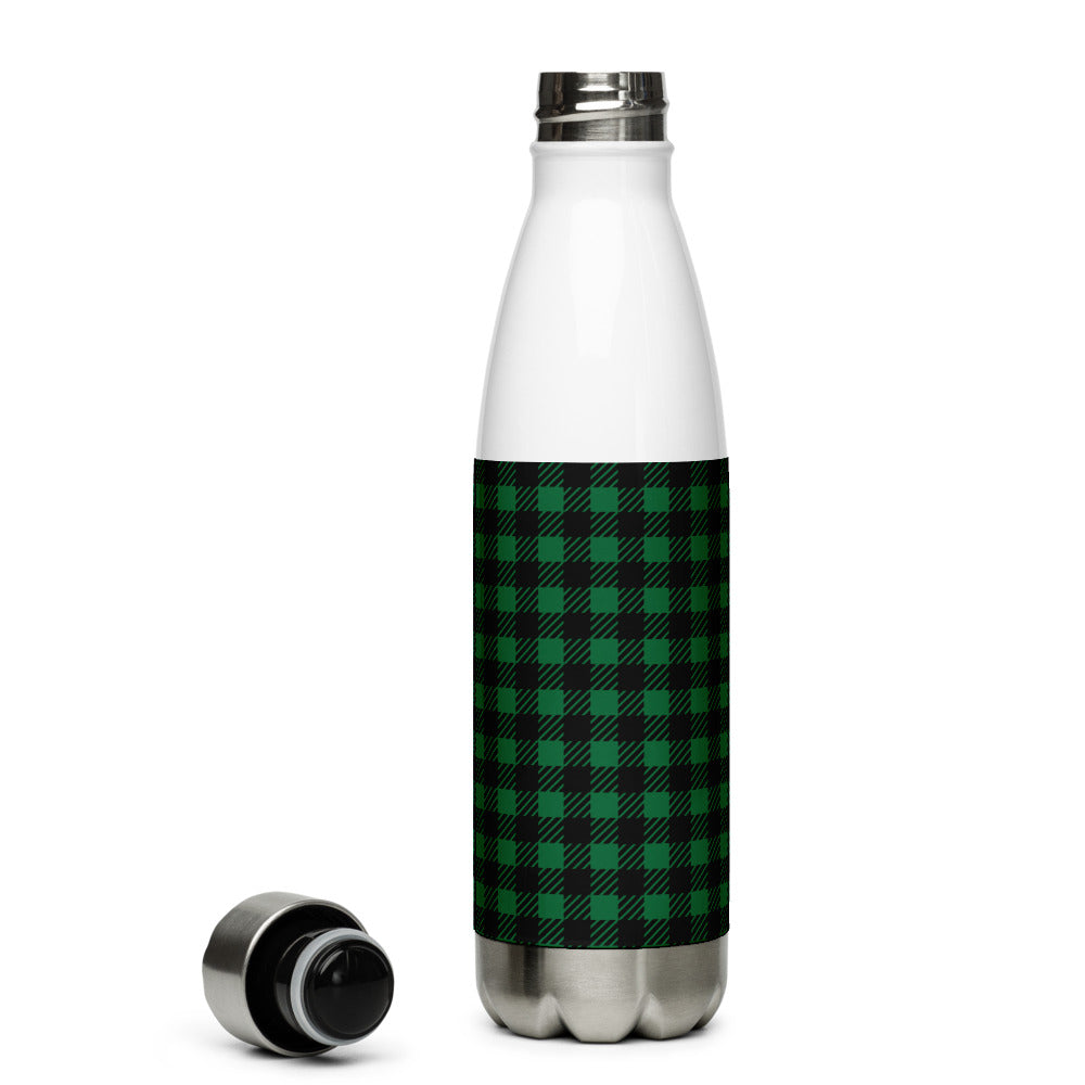 不锈钢水瓶-绿色格纹