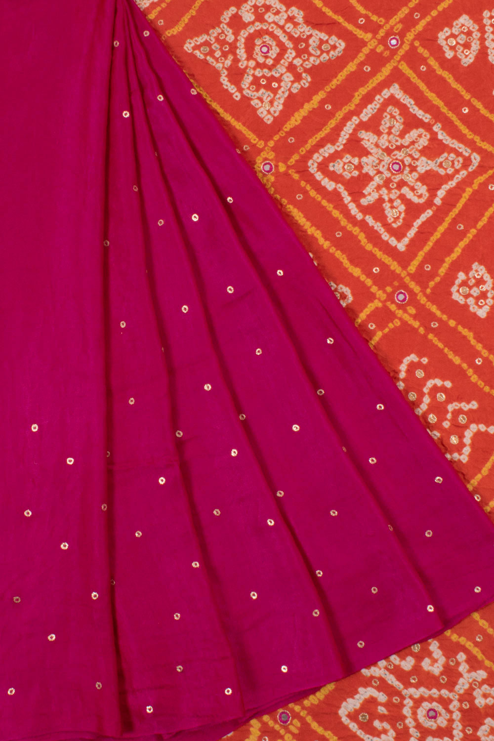 Fuchsia Gaji Silk Saree with Mirror Work – Naina Jain