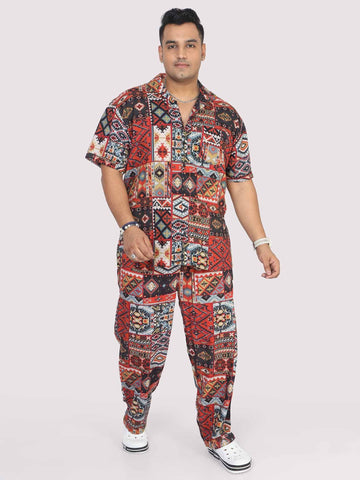 Men Plus Size Multi Ikkat Printed Full Sleeve Co-Ords - Guniaa Fashions