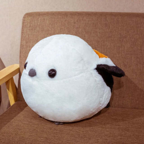 cute kawaii chonky round borb birb bird plushie with brown, white, and black wings