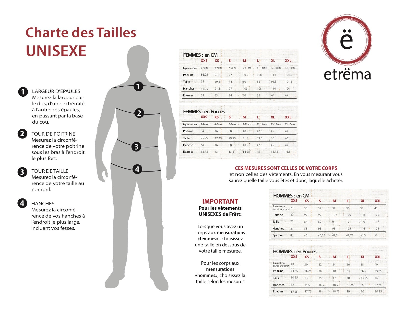 Charte des tailles UNISEXE-Frëtt-etrëma 2022 (corps)