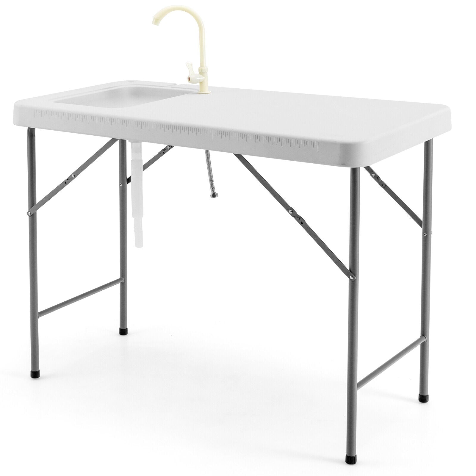 Folding Fish Fillet Cleaning Cutting Table w/ Sink Faucet
