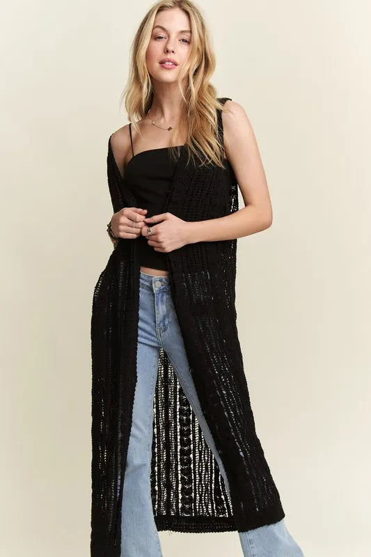 ADORA Button Down Crochet Long Cardigan