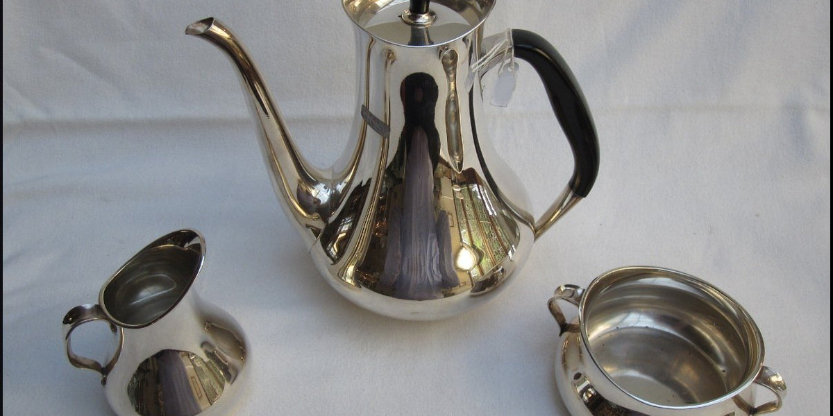 Smash glas meloen Zilveren Theeservies, Vintage — De Gouden Eeuw