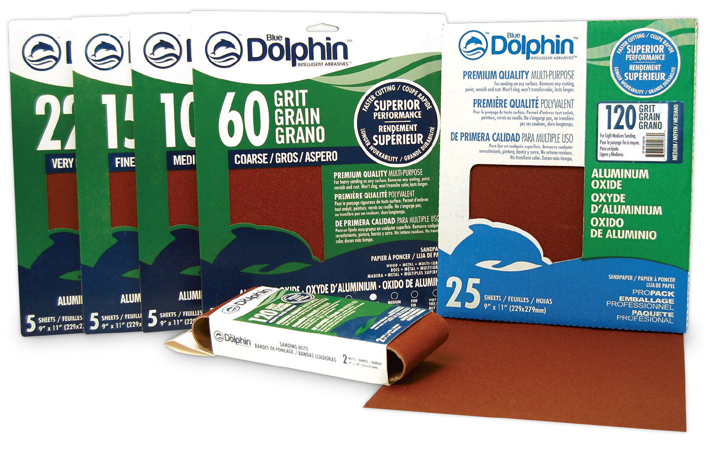 Linzer Blue Dolphin Aluminum Oxide Sandpaper 9 in. x 11 in., 100 Grit, 5 Pack (9" x 11")