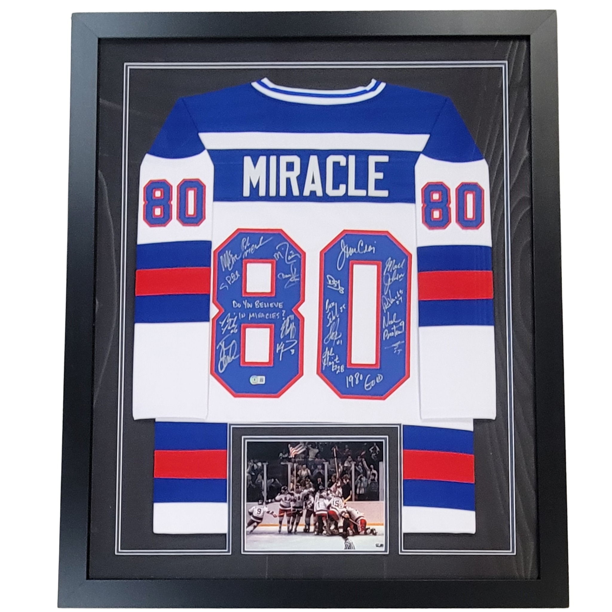 1980 USA Miracle On Ice Signed & Professionally Framed Custom Olympic White Hockey Jersey