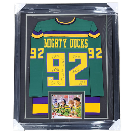 Mighty Ducks Cast Autographed (Green #92) Custom Hockey Jersey w