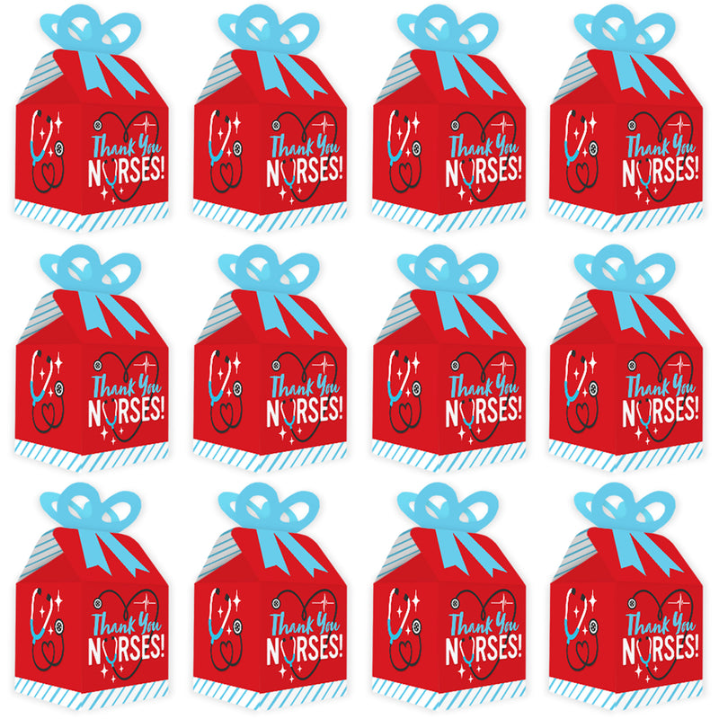 Thank You Nurses - Square Favor Gift Boxes - Nurse Appreciation Week Bow Boxes - Set of 12