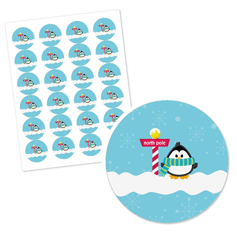 Holly Jolly Penguin - Holiday & Christmas Party Circle Sticker Labels - 24 ct