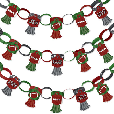 End Zone - Football - 90 Chain Links and 30 Paper Tassels Decoration Kit - Baby Shower or Birthday Party Paper Chains Garland - 21 feet