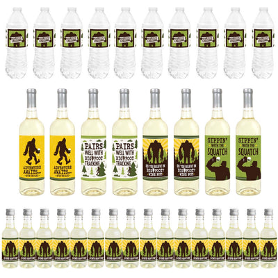 Sasquatch Crossing - Mini Wine Bottle Labels, Wine Bottle Labels and Water Bottle Labels - Bigfoot Party or Birthday Party Decorations - Beverage Bar Kit - 34 Pieces
