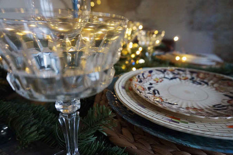 Vintage cut glass and coloured glasses for a Christmas Table Setting