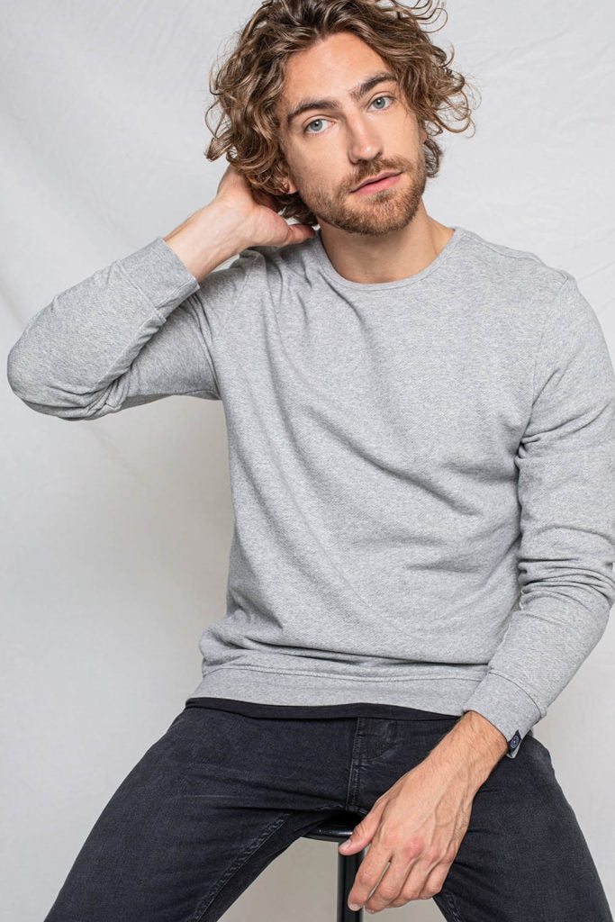 Brian Basic Round Neck Sweat Grey Melange - Sweats - Grey melange - L