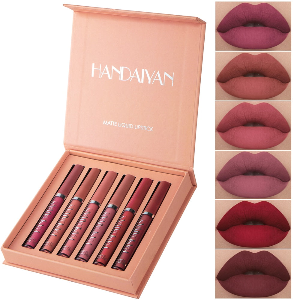 Kit com 6  Gloss Matte Velvet Lip - À Prova D' Água - Batom Líquido de Bálsamo