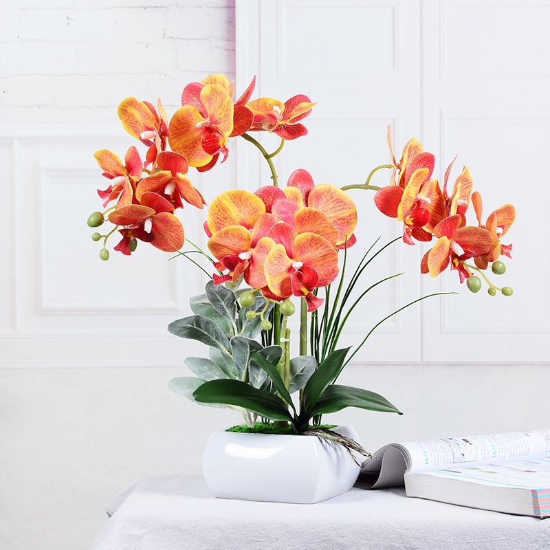 Artificial Orchid with White Pot