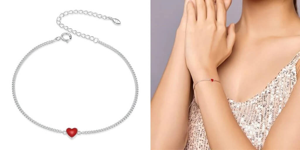 Bracelet Coeur Rouge en Argent Sterling