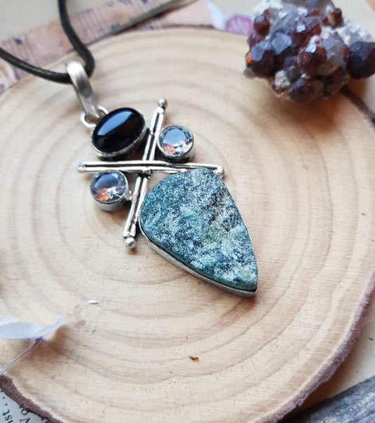 Blue Agate And Moonstone Pendant In Sterling Silver Boho Gemstone Pend –  LunarGem