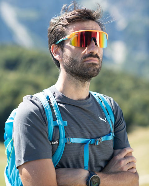 Trail Running sunglasses mirrored lens orange neon color